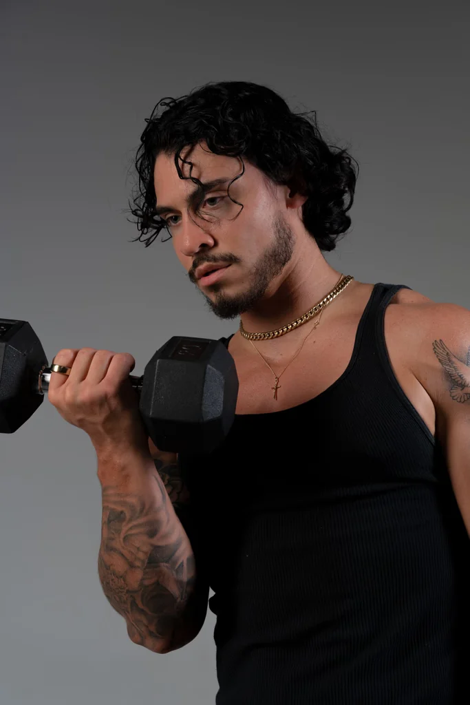 REAL athlete training with a dumbbell